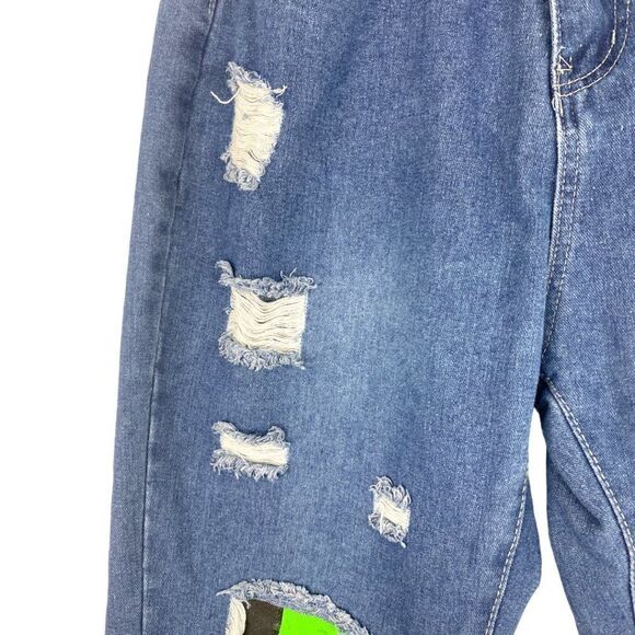 UNBRANDED WOMEN'S Medium Wash High Rise Destroyed Frankenstein Patch Jeans US M - Picture 6 of 11